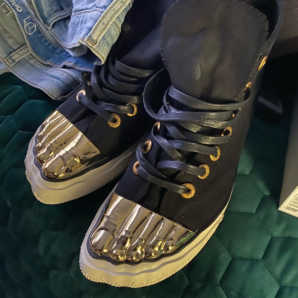 Schiaparelli Gold Toe Trainer Sneakers in Black